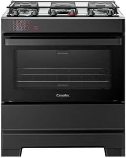 Fogão Esmaltec 5 Bocas Ideal Top Mesa Inox Tampa de Vidro Forno 84 Litros Preto T5IAP Bivolt