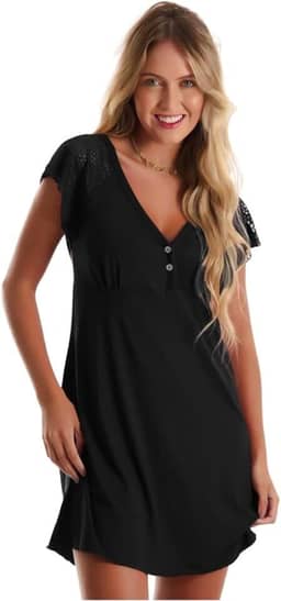 Camisolas em Viscose com Detalhes Renda Estilo Camiseta Noite Dormir Amamentação Maternidade