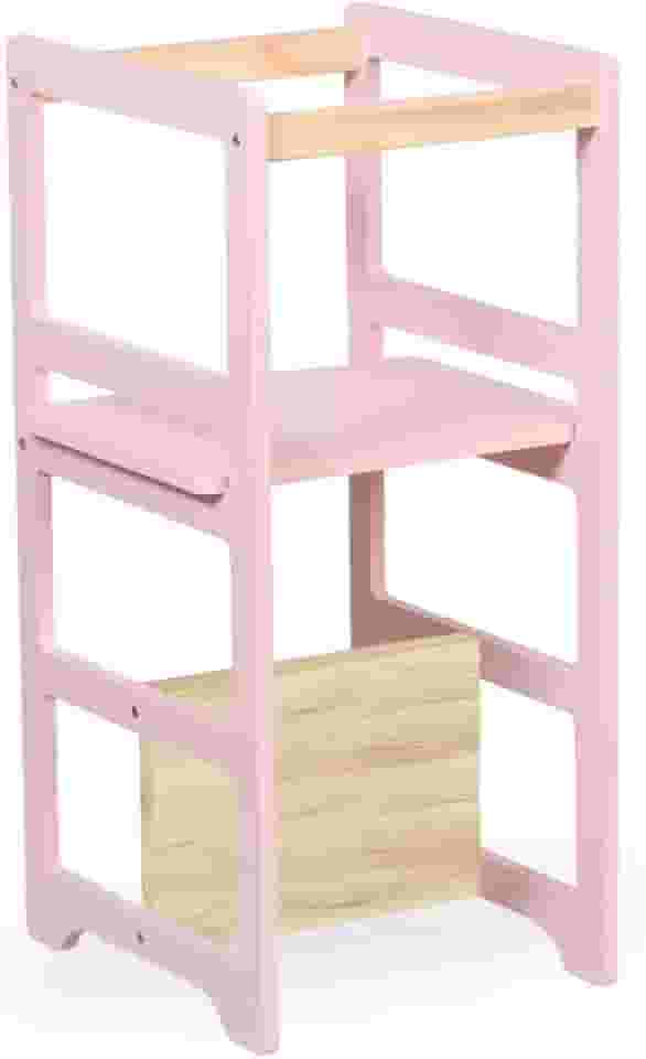 Torre De Aprendizagem Montessori 4 Em 1 Laqueada Rosa Bebê Regula Altura