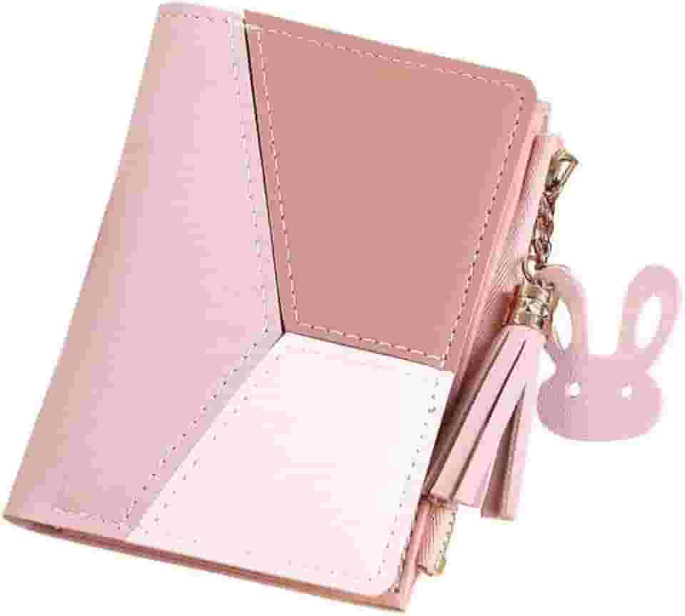 Carteira Feminina Slim Pequena Porta Cartão Documentos Couro PU com zíper porta-moedas carteira da moda (ROSA)