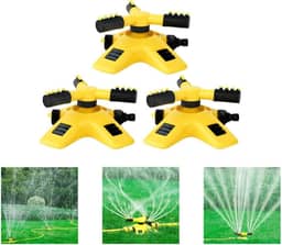 Kit 3 Irrigadores de Jardim Giratórios 360°, 2 Modos de Rega, Base Amarela, Alcance 8,07 cm, Conexão em Série