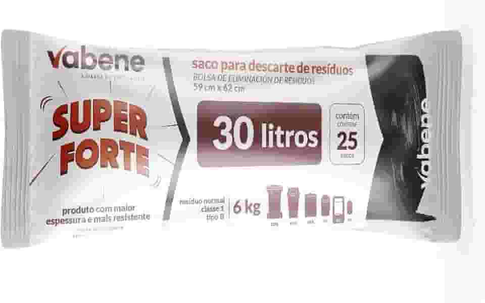 Saco Para Descarte De Resíduos Super Forte Preto 30L - 25 Unidades, Vabene