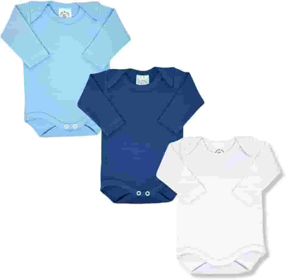 Kit Com 3 Bodies Manga Longa Para Bebê Menino Menina 100% Algodão