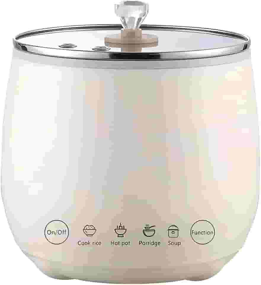 Mini Panela Elétrica Multifuncional, Branca, 1.8L, Cerâmica/Vidro, 350W, com Tampa e Colher, para Arroz, Caldo, Sopa e Mingau, 16x17cm (110, Volts)