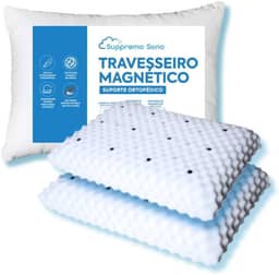 Kit 2 Travesseiros Ortopedico Magnetico com Infra Vermelho Longo Anti Ronco Alivia Dor, Suppremo Sono