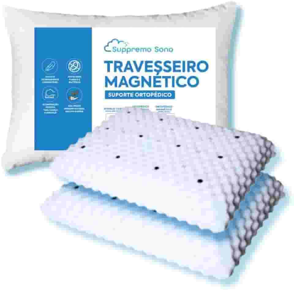 Kit 2 Travesseiros Ortopedico Magnetico com Infra Vermelho Longo Anti Ronco Alivia Dor, Suppremo Sono