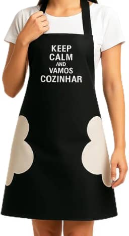 Avental de Cozinha com Seca Mãos e Bolso Preto Organização Cozinha Prática