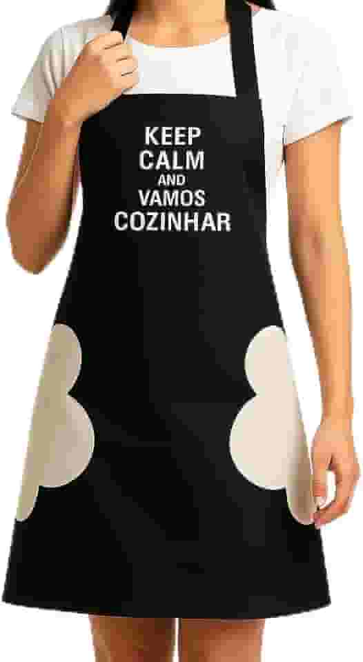 Avental de Cozinha com Seca Mãos e Bolso Preto Organização Cozinha Prática
