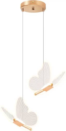 Lustre Pendente LED Two Butterflies, Luminária Pendente Ouro Com Temperatura Tricolor, 3000K-6000K