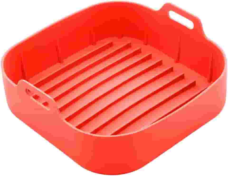 Forma Quadrada Silicone com Alça para Air Fryer Fritadeira Assadeira 21x6,5cm Vermelha Antiaderente Resistente Reutilizavel