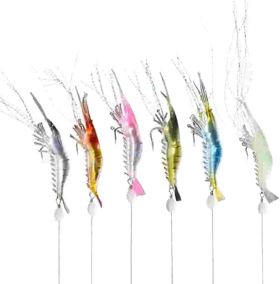 Kit 6 Iscas Camarão Artificial Robalo Tucunaré Corvina Pesca