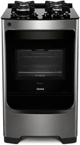 Fogão Consul 4 bocas cor Inox com mesa de vidro e grade de ferro fundido - CFO4VAR BIVOLT