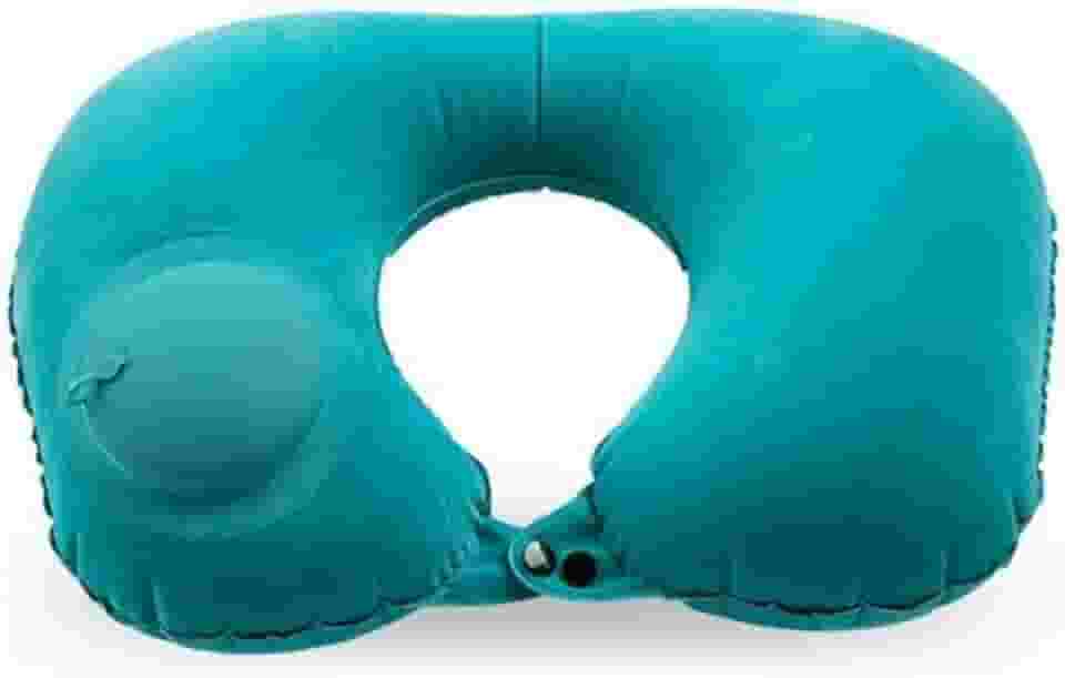 Almofada Inflável de Pescoço para Viagem, Travesseiro Portátil e Confortável para Avião, Carro e Relaxamento (Verde)