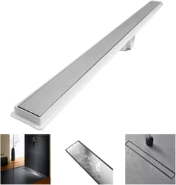 Ralo Linear 5x60 invisível Banheiro Inox Oculto 2 em 1 Coletor Branco Saídas 40mm com Tela (5cm x 61cm)