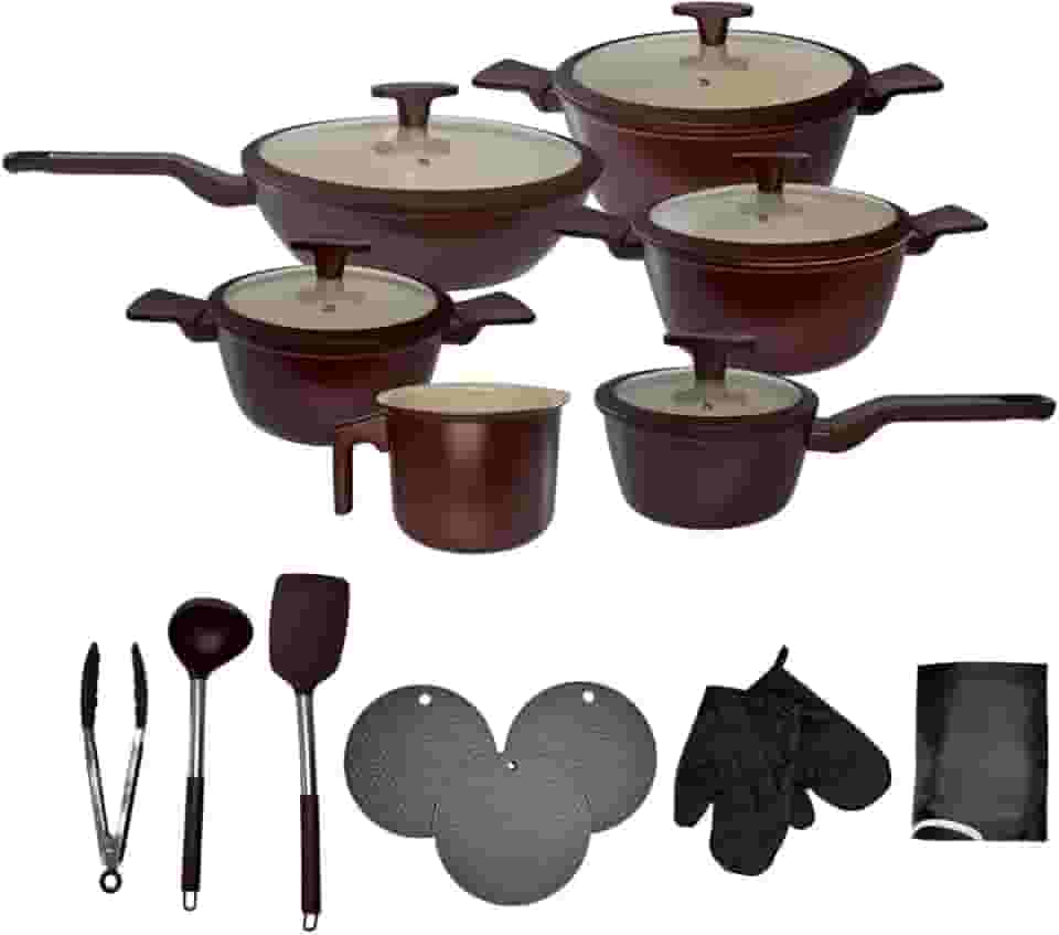 JOGO DE PANELA CERÂMICA PREMIUM - 20 PEÇAS - MARROM