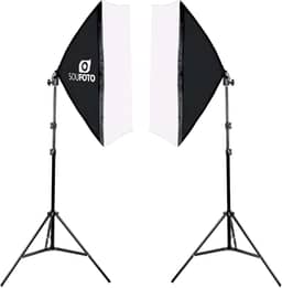 SOU FOTO Kit Softbox Duplo Profissional Iluminação Luz Continua para Fotografia e Video | 2x Softbox 50x70cm e 2x Tripés 2 metros | Modelo Duo