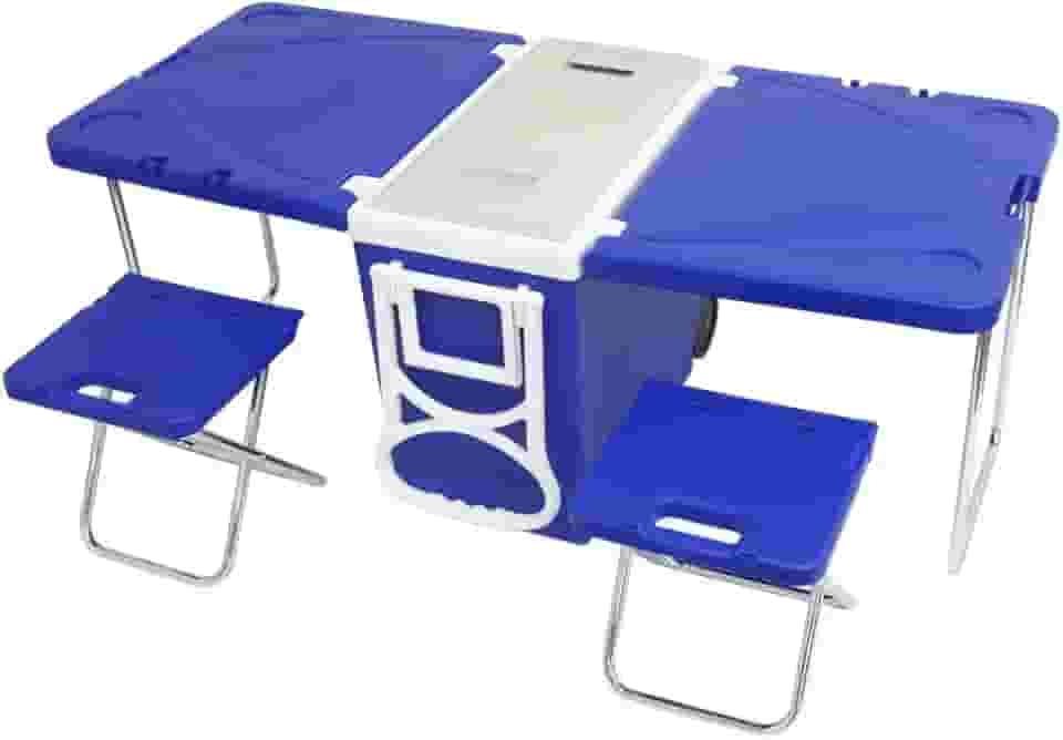 Caixa Super Térmica Multifuncional 5 Em 1 Com 2 Mesas Retráteis E 1 Cooler Plástico Com Rodas Com Alças 32 Litros