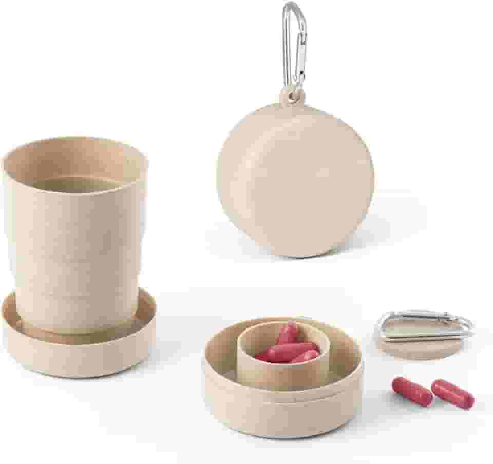 Copo Retrátil de Bambu com Porta Comprimidos – Compacto, Sustentável e Perfeito para o Dia a Dia! - Ideal para viagens, academia e rotina!