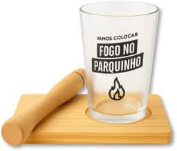 Kit Caipirinha Completo – Copo Fosco, Muddler e Base de Madeira para Drinks Profissionais em Casa