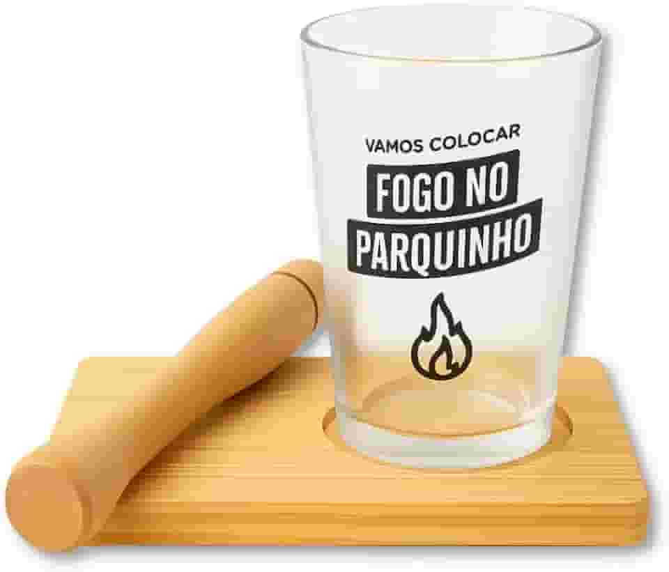 Kit Caipirinha Completo – Copo Fosco, Muddler e Base de Madeira para Drinks Profissionais em Casa