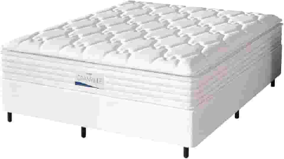 Cama Box Casal King Colchão Molas Ensacadas Granville Com Pillow Probel 193x203x66cm Branco