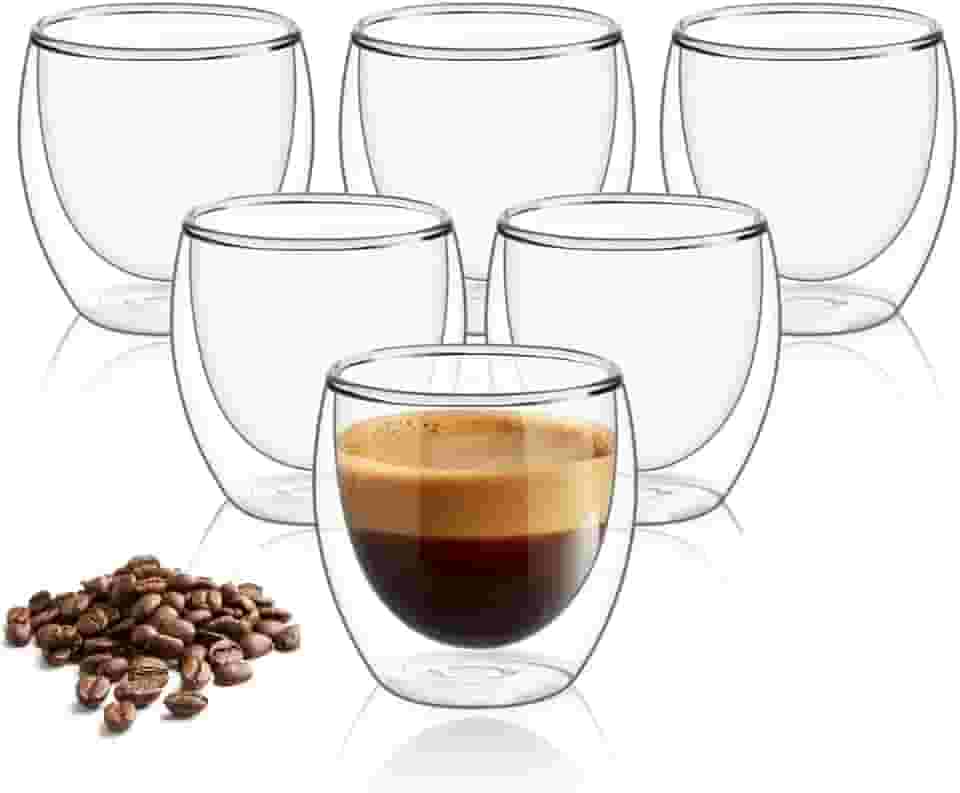 Kit Copos Parede Dupla de Vidro 100 ml Cafe Cha Copo Duplo Isolante Térmico (6)