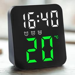 Relógio Digital - Ideal para Mesa e Parede - Display de Led com Luz Noturna, Exibe Temperatura, Função de Despertador, Carregável via USB ou Pilha