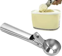 Colher para Sorvete em Aço Inox com Cabo Ejetor Ergonômico Profissional Concha para Sobremesas e Sorveterias