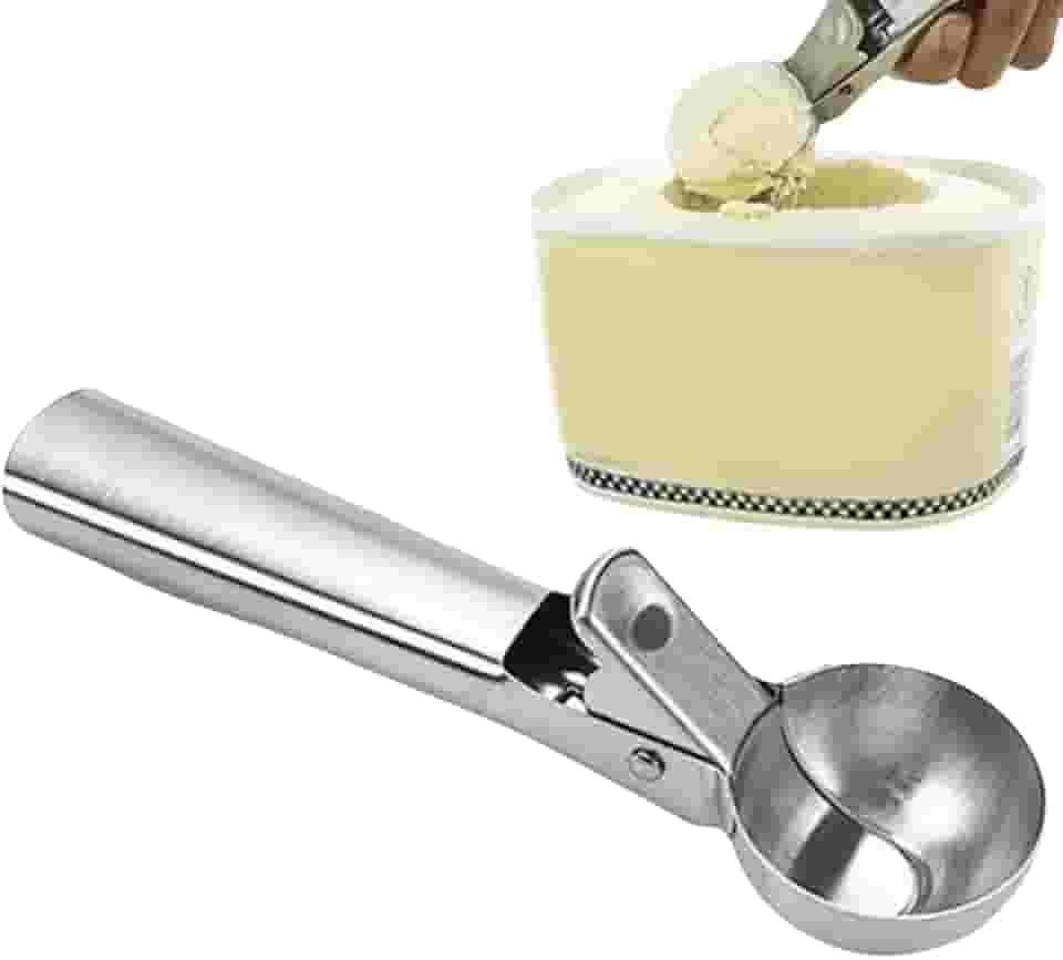 Colher para Sorvete em Aço Inox com Cabo Ejetor Ergonômico Profissional Concha para Sobremesas e Sorveterias