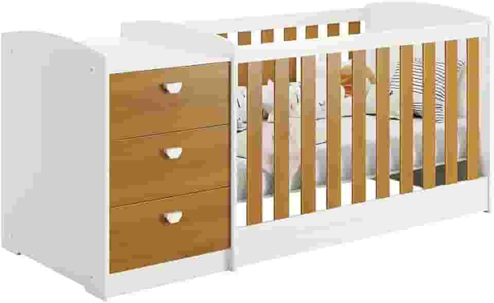 Berço Americano Multifuncional Atlanta com Cômoda 3 Gavetas Branco Fosco/Savana - Reller
