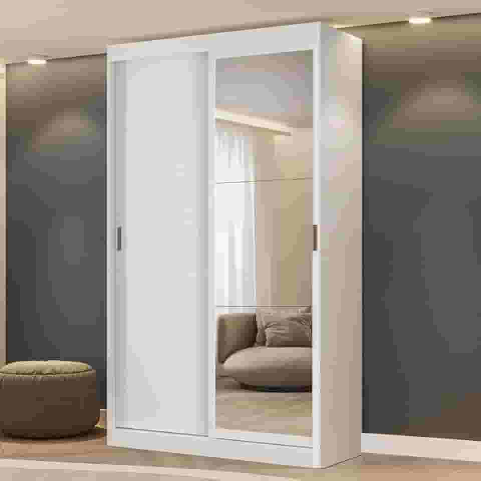 Guarda Roupa Solteiro 2 Portas 2 Gavetas com Espelho Branco Carraro