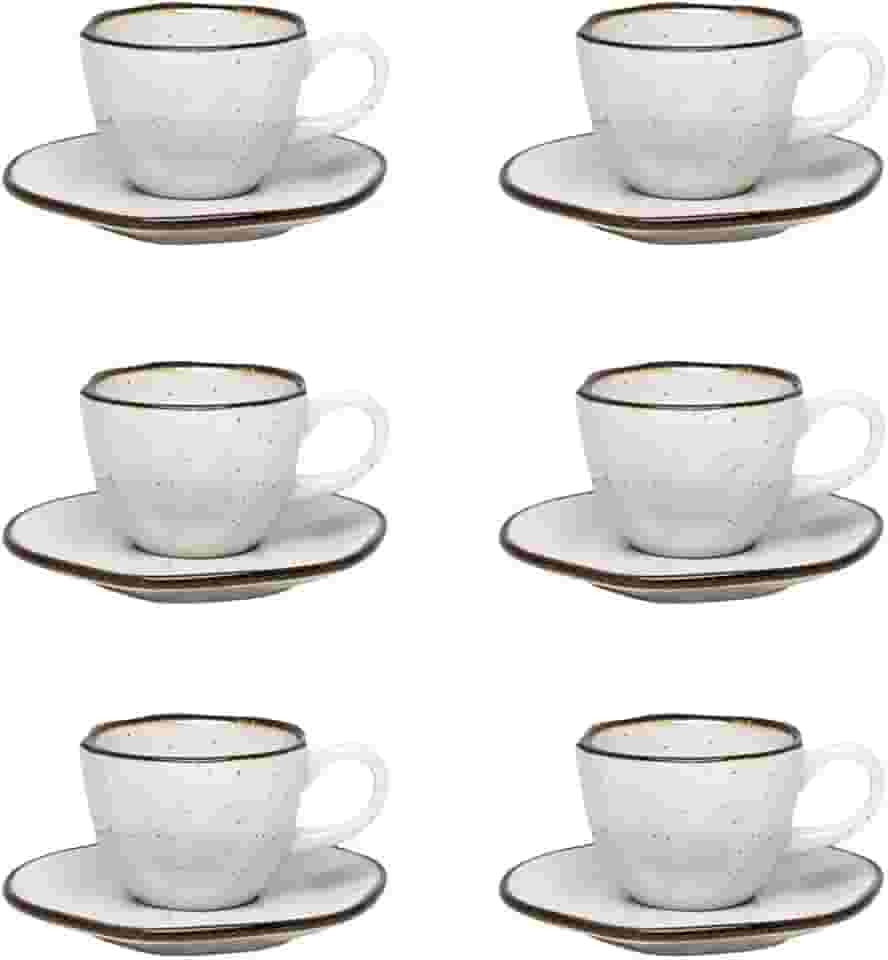 Conjunto de 6 Xícaras de cafezinho pequenas 75 ml com pires Ryo Maresias.