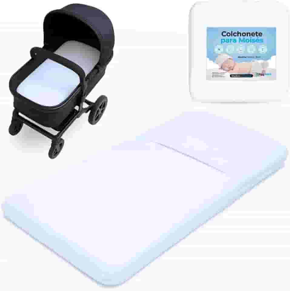 Colchonete Carrinho Moisés Bebê Universal Berço Ninho Colchão Macio Enxoval c/Capa Removível Marca PEGWEB (Branco)