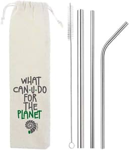 Kit 5 em 1-3 Canudos de Inox + Escova + Ecobag