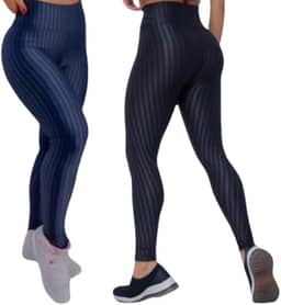 Kit 2 Legging Cirrê 3D Feminina Cintura Alta Academia | Compressão e Brilho