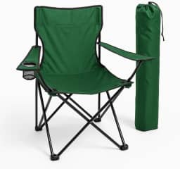Cadeira de Camping Dobrável Verde – Super Reforçada, Suporta Até 120kg, Ultra Confortável, Porta-Copos, Aço Carbono, Ideal para Praia, Pesca, Camping, Churrasco e Viagens