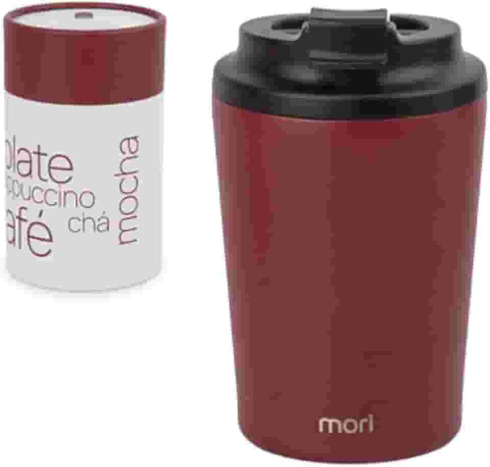 Copo Térmico para Café Aço Inox 240ml com Tampa Flip Antivazamento (Vinho)