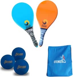 Kit Frescobol 2 Raquetes Polímero Mais 3 Bolas Penn e Bolsa