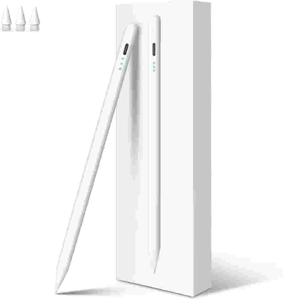 Caneta Touch Alta Precisão e Sensibilidade 2018-2025,Digiroot 4 Mins Fast Charge Pencil Para Apple iPad Air 3-5/M2/M3, iPad Pro 11"/12,9"/M4, iPad Mini 5/6, iPad 6-11 (Branco) com rejeição de palma