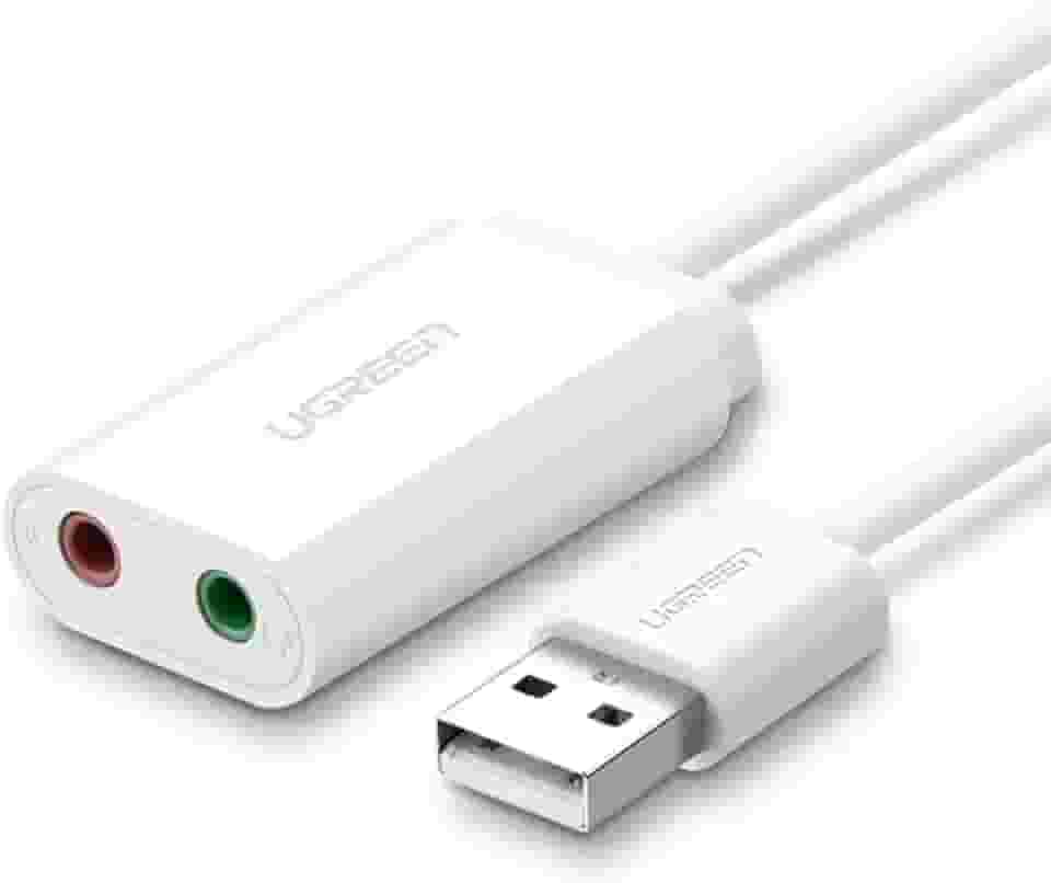 UGREEN Adaptador de placa de som USB para entrada de áudio com fone de ouvido duplo TRS de 3 pólos de 3,5 mm e microfone USB para Aux Conversor de áudio externo de 3,5 mm para Windows Mac Lin