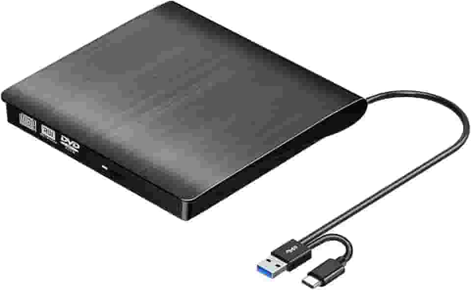 Leitor de DVD externo, gravador de disco portátil USB 3.0 USB-C CD/DVD +/-RW, leitor de ROM para laptop, desktop, PC