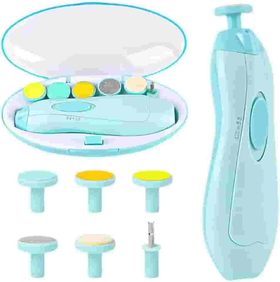 Cortador Aparador Lixa Unha Bebê Recém Nascido Elétrico Seguro Silencioso Luz Led Diversas Idades Kit Completo (Azul)