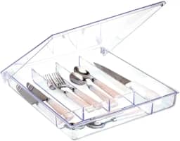 Porta Talheres Garfos Facas Colheres Organizador de Gavetas Acrilico Cozinha - LOBOY (Com Tampa)
