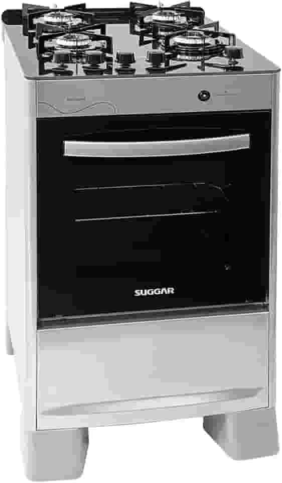 SUGGAR FOGÃO NEO GLASS PRATA MESA DE VIDRO 4 BOCAS TREMPE 6 APOIOS ACENDIMENTO AUTOMÁTICO FGVNG410PRIX