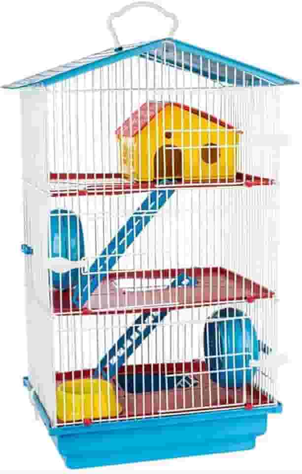 JEL PLAST GAIOLA HAMSTER 3 ANDARES COMPLETA TETO PLÁSTICO, VERMELHO; AZUL, GRANDE