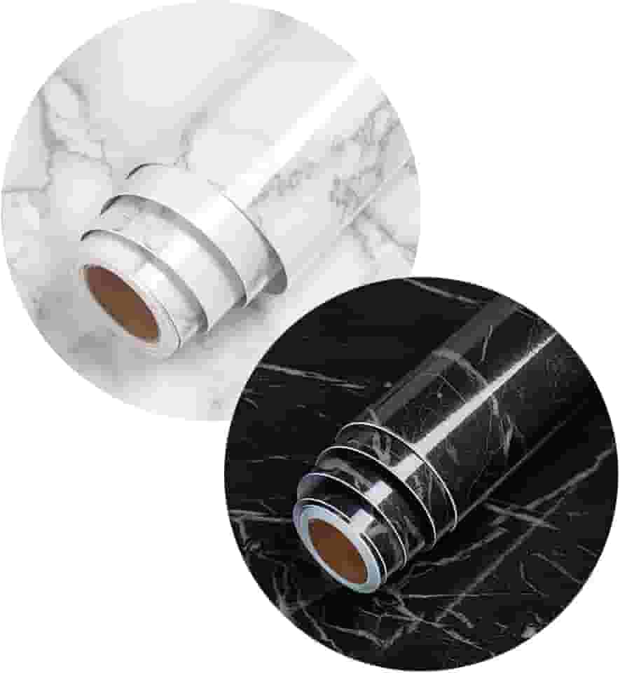 Papel de Parede 5 METROS x 60CM Adesivo Autocolante Marmore brilhante Envelopamento Mesa Vidro Moveis (Preto)