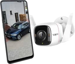 Tapo C320WS – Câmera de vigilância WiFi externa/interna, 2K, resolução QHD de 4 MP, visão noturna colorida, 512G, notificações em tempo real, IP66 à prova d'água, compatível com Alexa, branca.