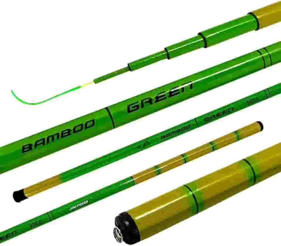 Jaú Pesca Vara Telescópica Bamboo Strong Green, Fibra de Vidro, 4kg Resistência, Ação Rápida