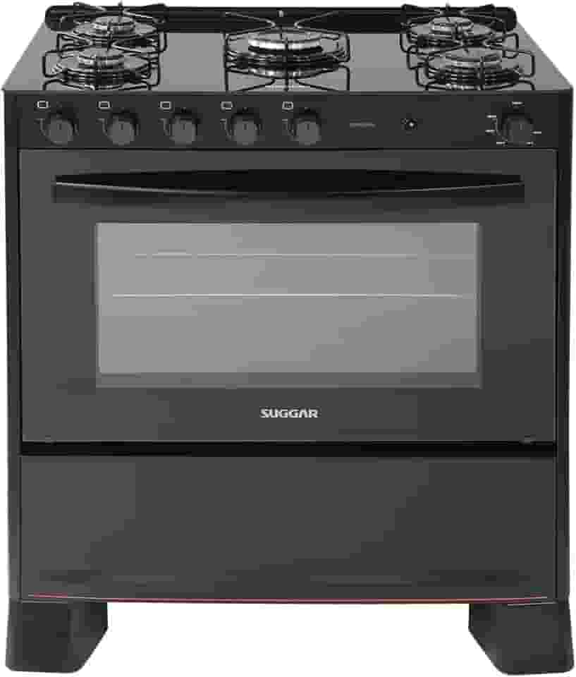 SUGGAR FOGÃO COOK GLASS PRETO MESA DE VIDRO 5 BOCAS MEGA CHAMA TREMPE 6 APOIOS ACENDIMENTO AUTOMÁTICO FGVCG510PT