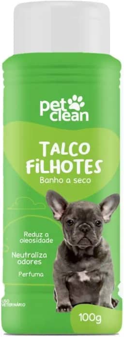 Talco para Filhotes Banho a Seco Pet Clean Neutraliza Odor Reduz Oleosidade e Perfuma para cães